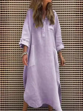 Frauen einfarbiges unregelmäßiges langes Baumwoll taschen kleid